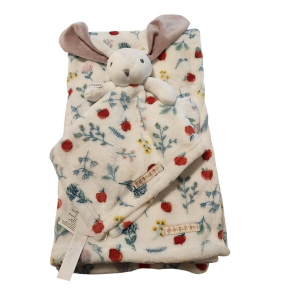 Blankets and Beyond baby blanket and bunny lovey nunu floral apples - Picture 1 of 7